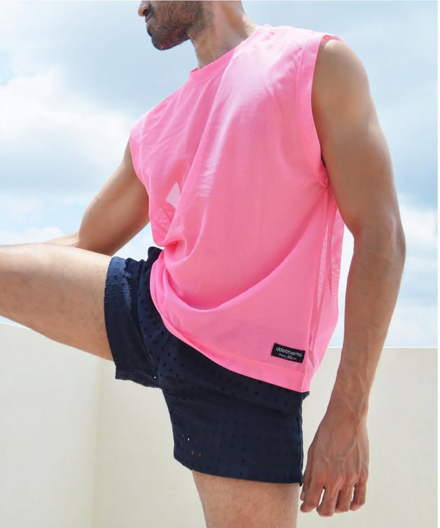 PINK SPORTY MESH MUSCLE TEE